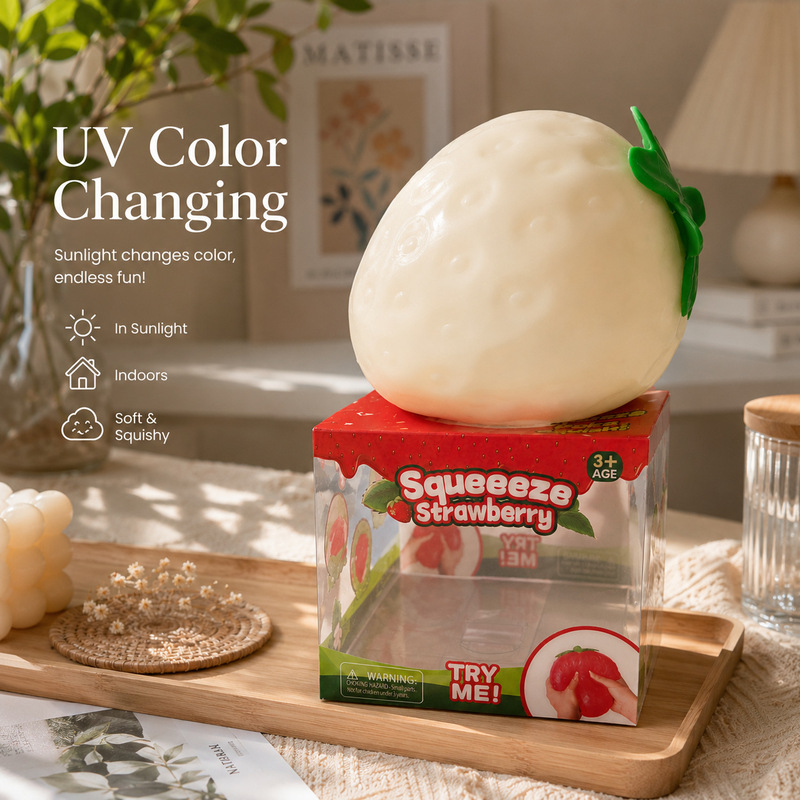 Elegant and cute large-sized color-changing strawberry squishy toy, super soft fruit model ornament for stress relief and decompression Elegant and cute large-sized color-changing strawberry squishy toy, super soft fruit model ornament for stress relief and decompression
