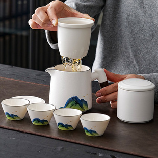 Outdoor Portable Travel Kung Fu Tea Set Ceramic Quick Cup Teapot Gift with Logo Printing Storage Light Luxury