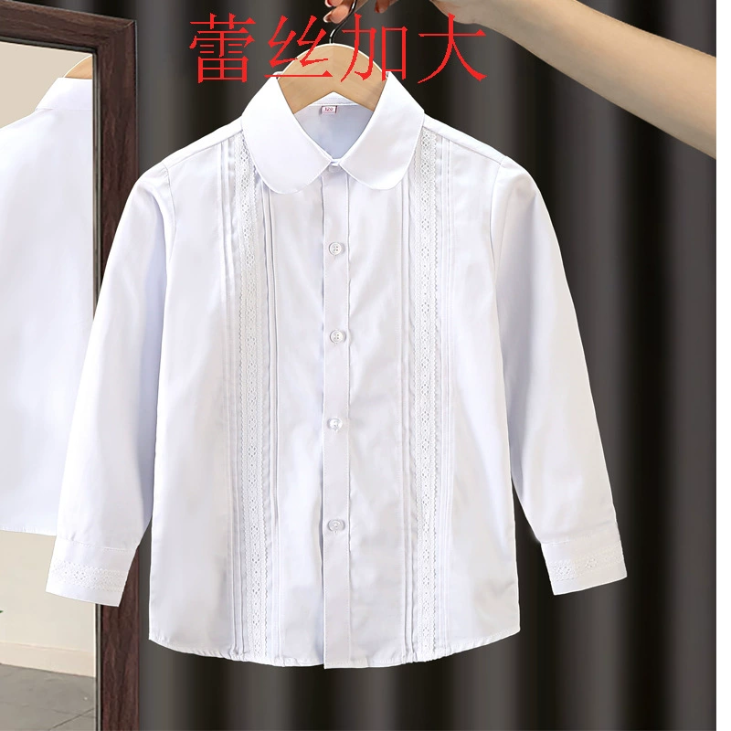 Lace white long-sleeve, uniform, shirt, 2023