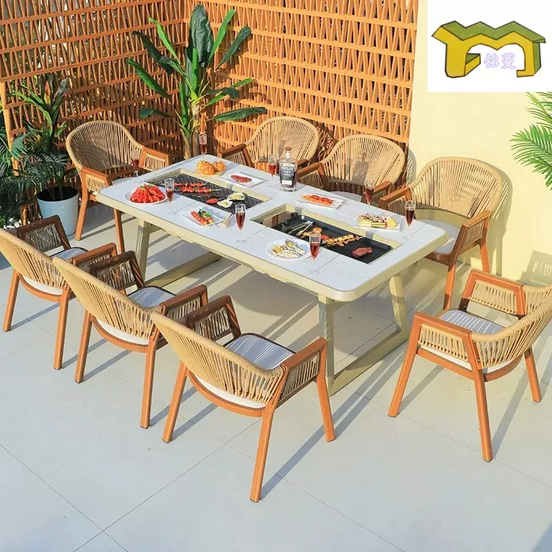 北欧户外藤编椅藤椅露台设计师餐椅庭院酒店室外阳台烧烤桌椅组合