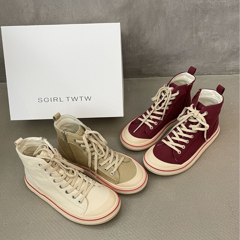 Sgirl Twtw Fashion High-Top Canvas Shoes for Women 2025 New Side Zipper Simple Versatile Breathable Casual Shoes Trendy
