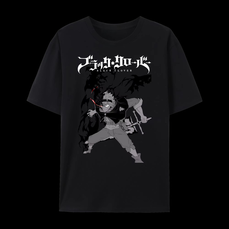 Black Anime Clover Asian&Black Bull Graphic Cotton T-Shirt Anime Unisex Short Sleeve Round Neck Shirt