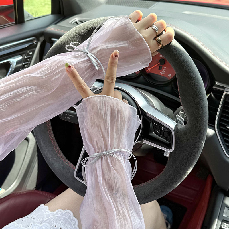 Mangas de hielo, mangas de seda de hielo, protector solar de verano para mujer, lazo ligero y suelto, manga de hielo de conducción de alto valor, mangas de protección solar
