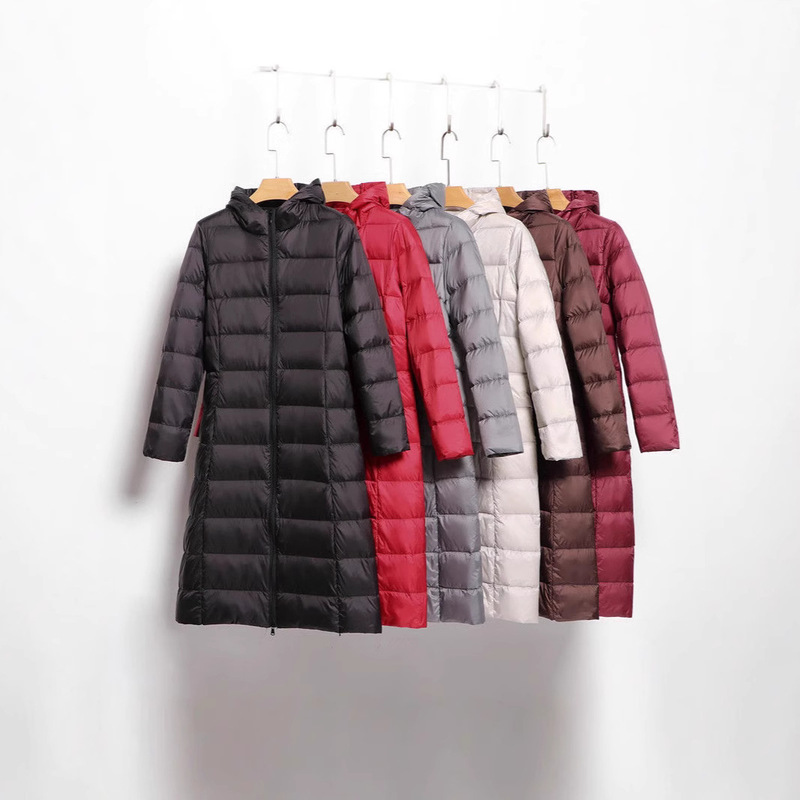 Cross-Border Autumn and Winter New Lightweight down Jacket for Women, Mid-Length, Long Over-The-Knee, Extended Hooded Slim-Fit Thin Coat, Korean Version Cross-Border Autumn and Winter New Lightweight down Jacket for Women, Mid-Length, Long Over-The-Knee, Extended Hooded Slim-Fit Thin Coat, Korean Version