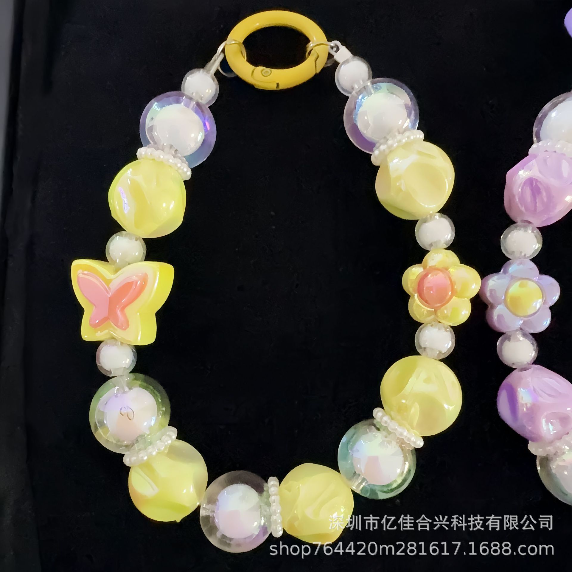 Nuevo acrílico de color dopamina cuentas mariposa flor móvil cadenas colgante cadena de transmisión en vivo colgante llavero colgante