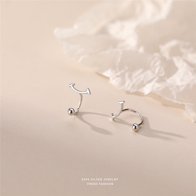 999 Silver Smile Hook Female Korean Ins Earbone Nails Twisted Hat Temperament Threaded Thread Earrings_voghion.com