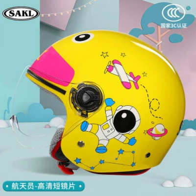 Motosiklet kaskı (dəbilqə) 3C Certified Half Helmet Boys - 3c-astronaut-yellow-short-mirror