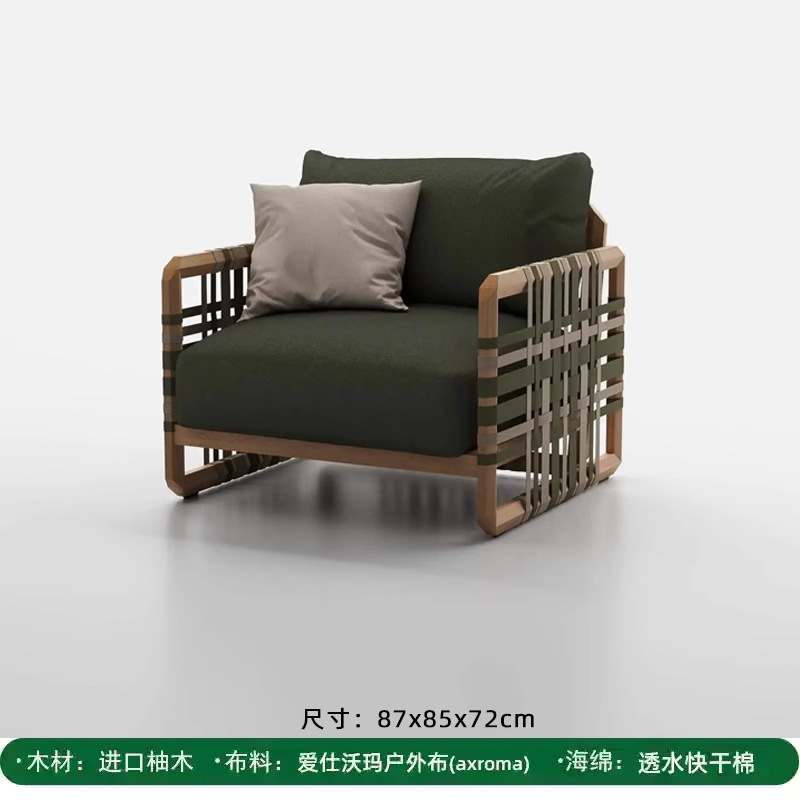 Sofá de madera maciza al aire libre terraza villa de caña silla de ocio combinación mesa de té al aire libre jardín patio muebles de casa modelo