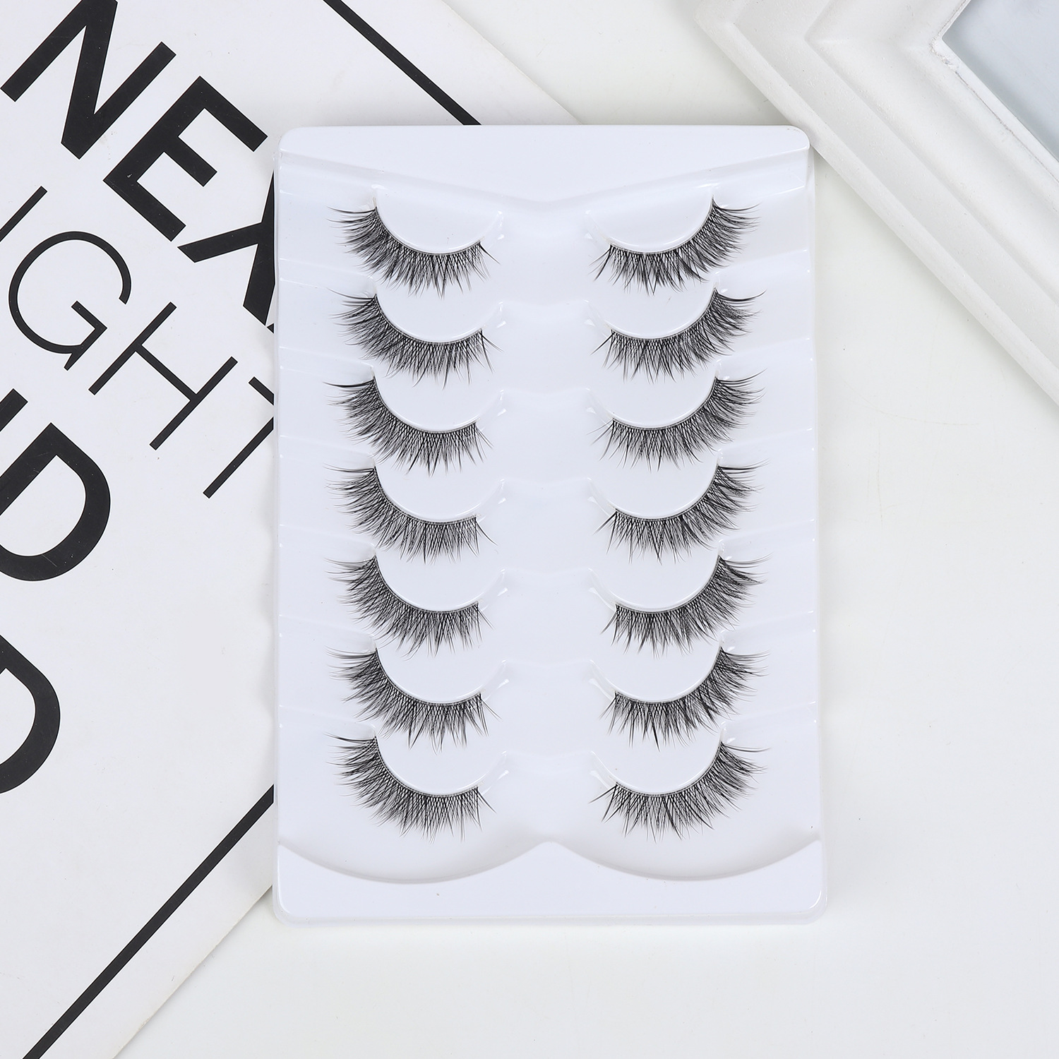 Pestañas postizas completas suave tallo transparente artificial rizado gruesas pestañas tridimensionales europeas y americanas siete pares de pestañas W2