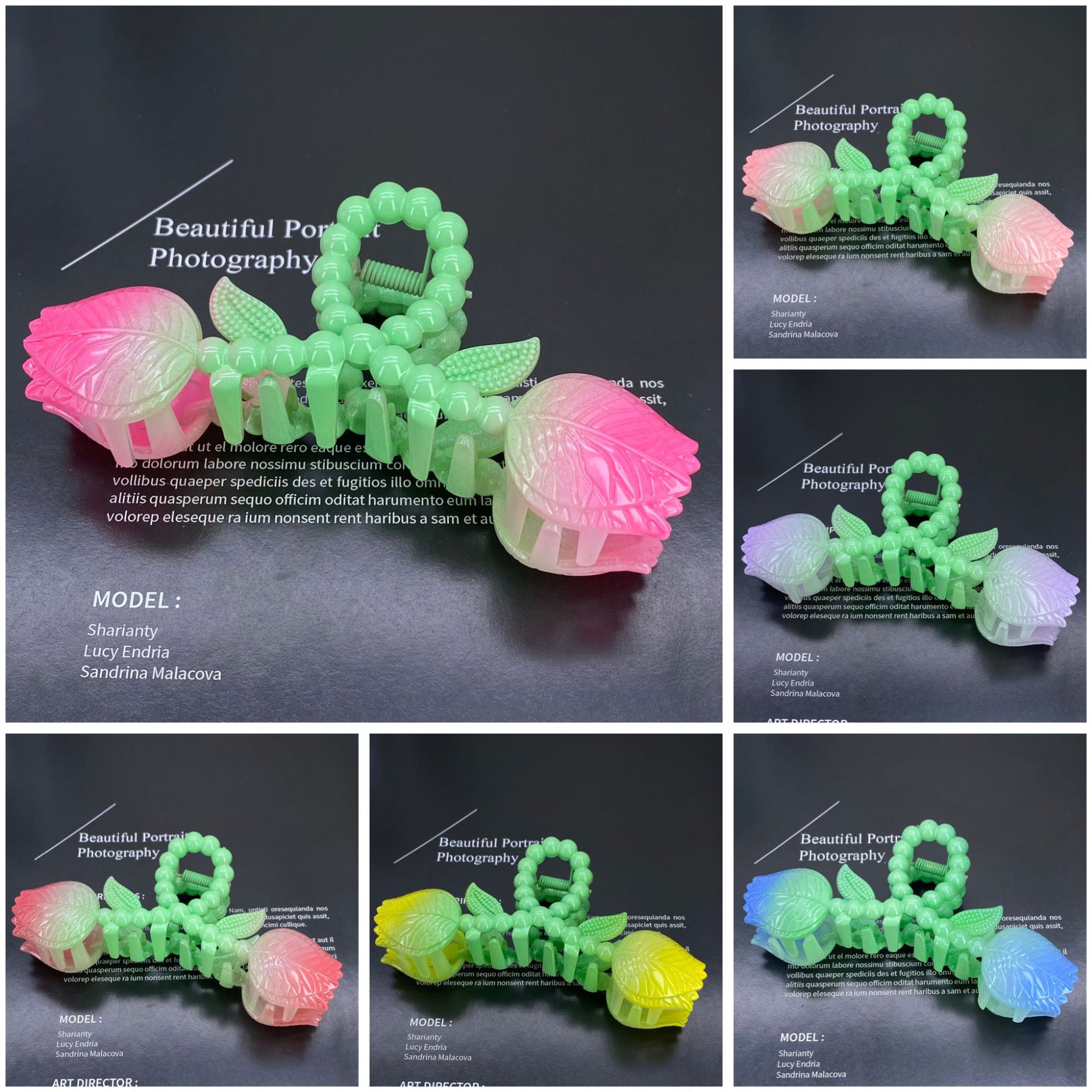 Nueva perla de plástico flor doble esmerilado gran horquilla brillante de dos colores flor grande Clip 2 yuanes tienda física accesorios para el cabello