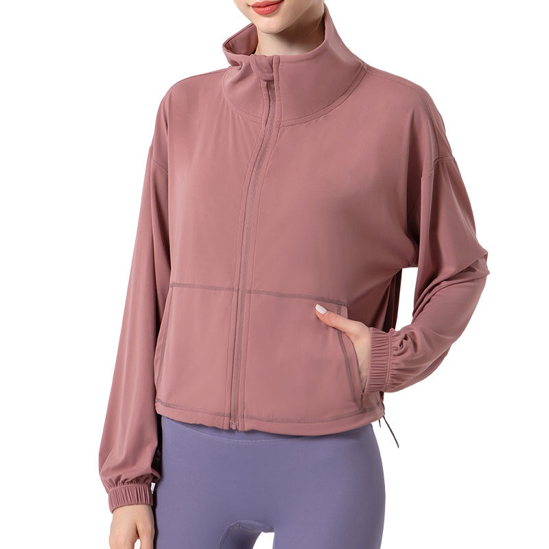 2024 primavera y verano nuevo collar del soporte cordón ropa de yoga Cloud sense Loose simple Adelgazamiento bolsillo de la capa de los deportes ropa de fitness