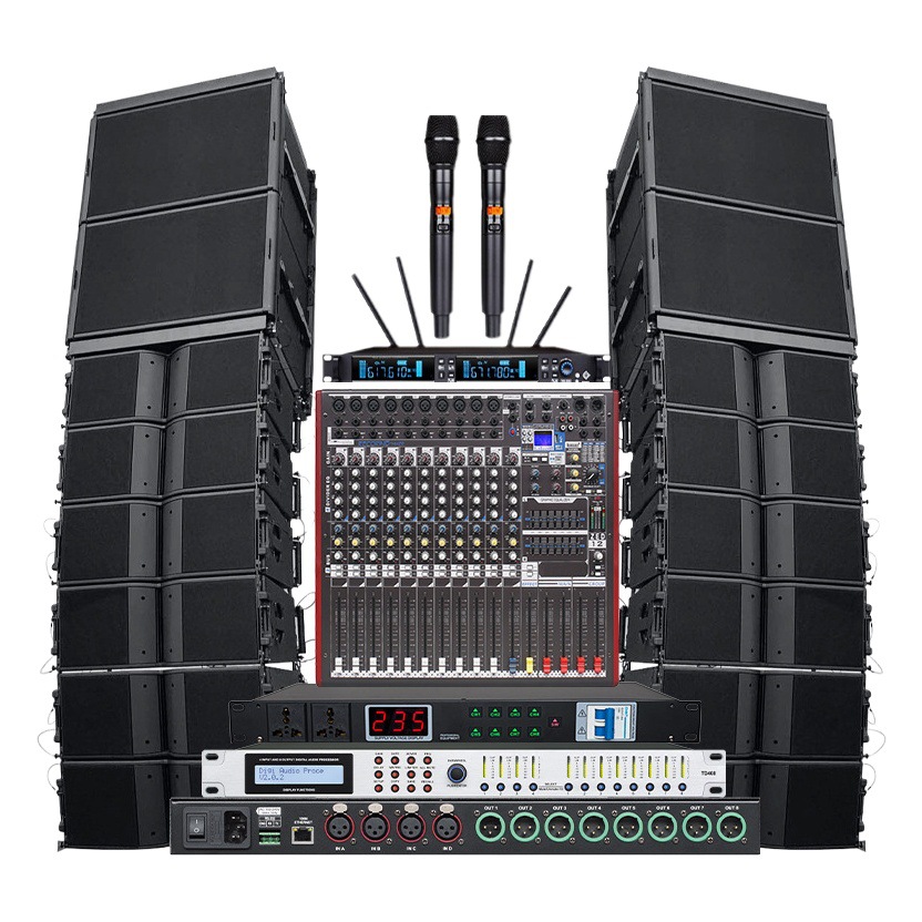 Sistema de audio profesional Akusi LA, el mismo modelo, para canchas de baloncesto escolares, espectáculos, bares, altavoces line array de alta potencia