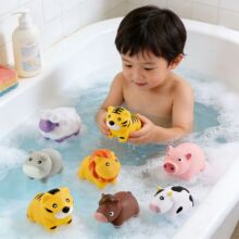 外贸新款儿童洗澡动物搪胶玩具宝宝益智浴室泳池戏水打捞玩具批发