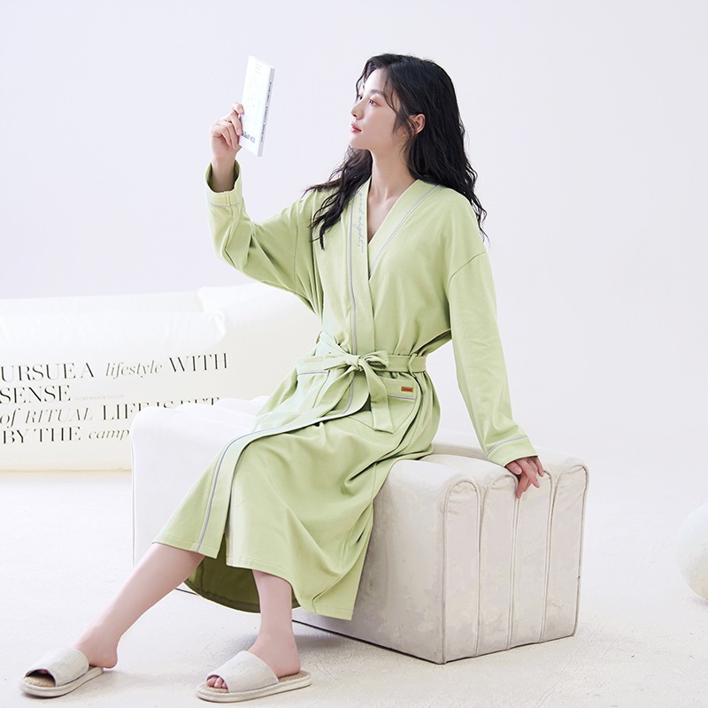 Women's cotton nightgown autumn new long-sleeved lace-up sexy women's solid color bathrobe autumn and winter home wear can be worn outside