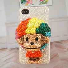 适用iphoneXs max苹果8plus 11 12 1314七彩猴子手机壳水钻XR全包