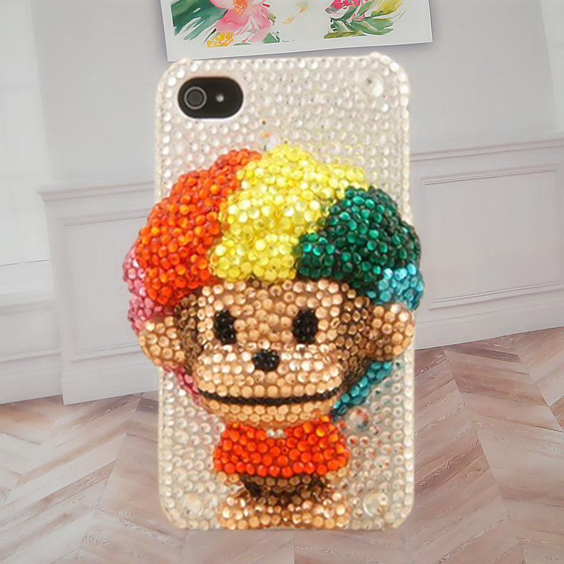 适用iphoneXs max苹果8plus 11 12 1314七彩猴子手机壳水钻XR全包