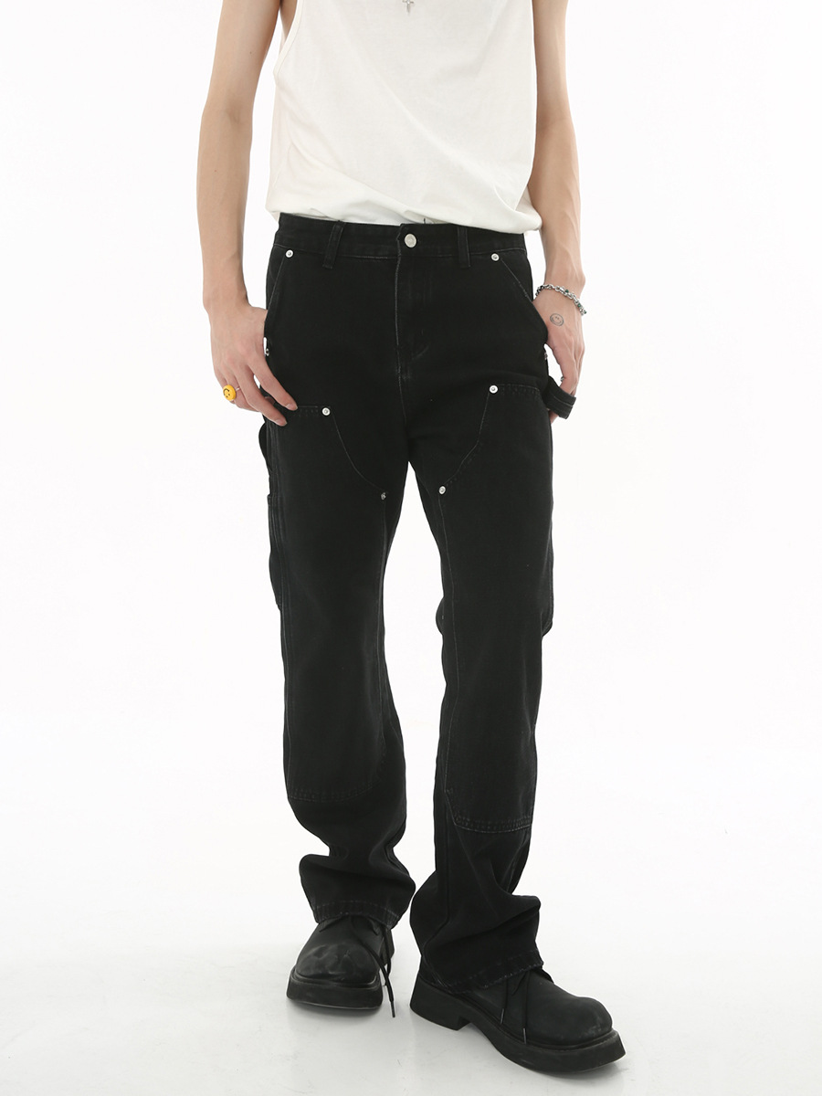 Mtlclothes ropa de hombre | 2023 otoño nuevo estilo coreano slim fit ruffle guapo doble rodilla personalizado decorativo jeans moda