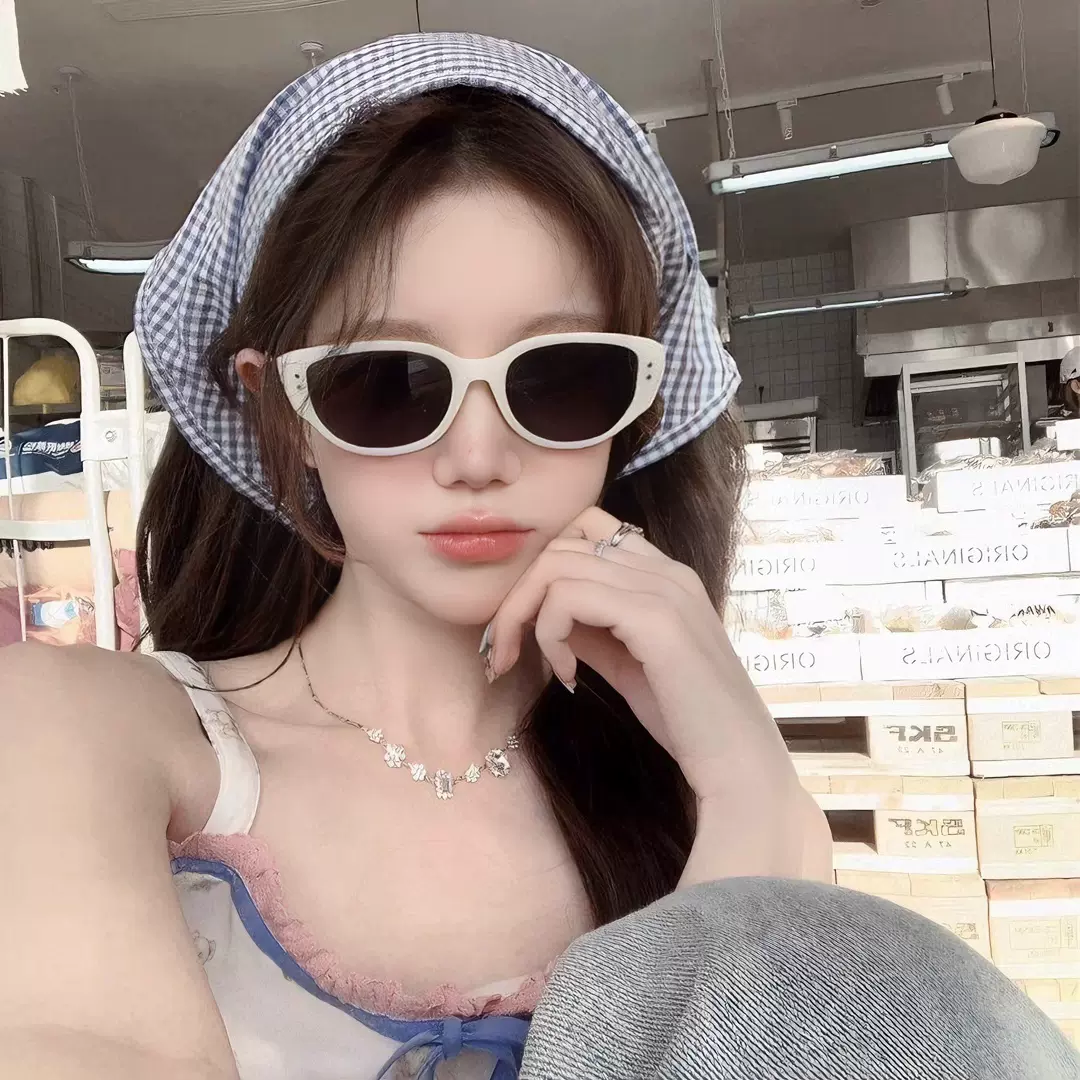 ins小红书同款白色猫眼墨镜女高级感复古辣妹防紫外线太阳眼镜潮