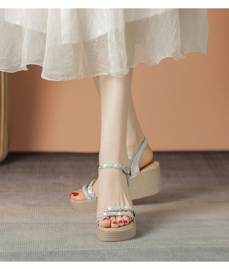 Sandal đế xuồng quai ngang nữ phong cách tiên nữ, gót cao 9 cm — M568 màu sâm panh chi tiết 16