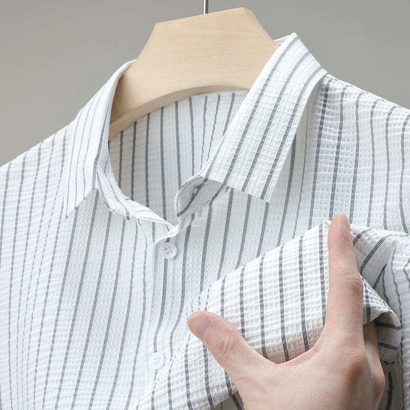 Pierre Cardin Men's Fashionable Short-Sleeved Shirt Summer Thin Loose Lapel Top Casual Striped Shirt Men's Clothing Pierre Cardin Men's Fashionable Short-Sleeved Shirt Summer Thin Loose Lapel Top Casual Striped Shirt Men's Clothing