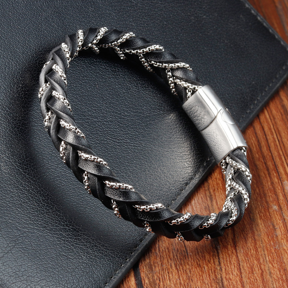 25g Weight Bangle Classification Leather Chain Material 1 Piece Quantity Daily Occasion Leather Material Geometric Pattern Men's Gender Polishing Design Simple Style Style Simple Style Geometric Leather Polishing Men's Bangle Men Cord & Leather Bracelets 7