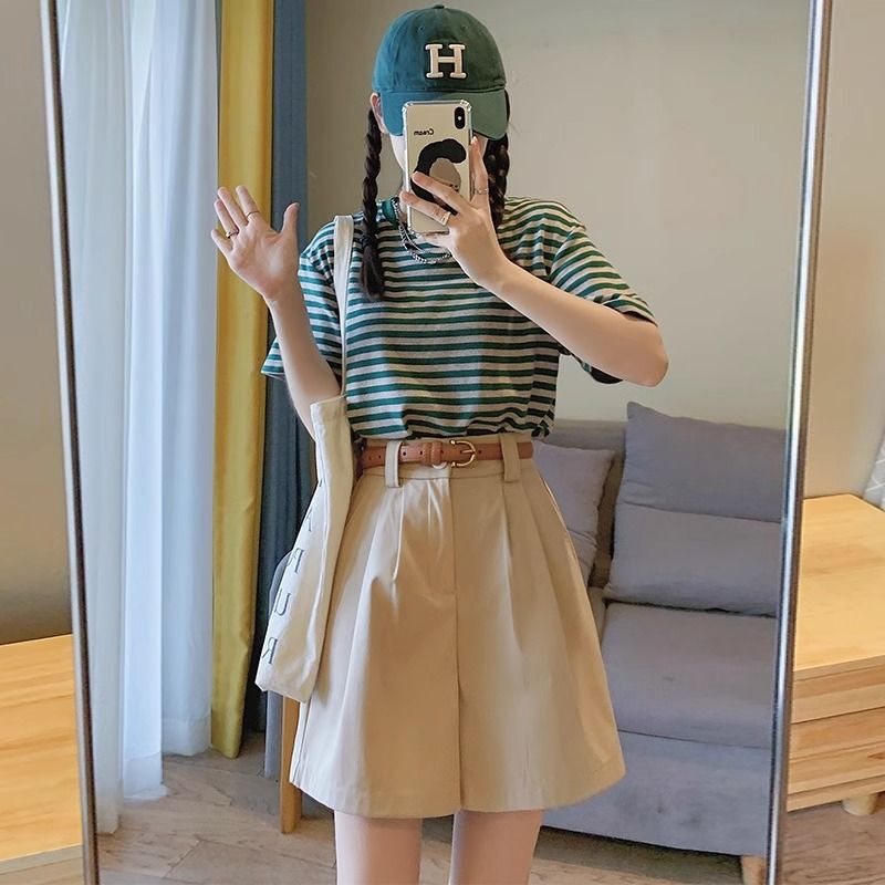 2025 khaki Tooling Shorts Women's Summer Thin High Waist Wide Leg Pants A- shaped Loose Casual Pants 2025 khaki Tooling Shorts Women's Summer Thin High Waist Wide Leg Pants A- shaped Loose Casual Pants