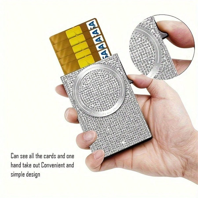 2024 New Men's Card Case Simple Ultra-thin RFID Protection Wallet Card Case Aluminum Diamond Side Push Card Case
