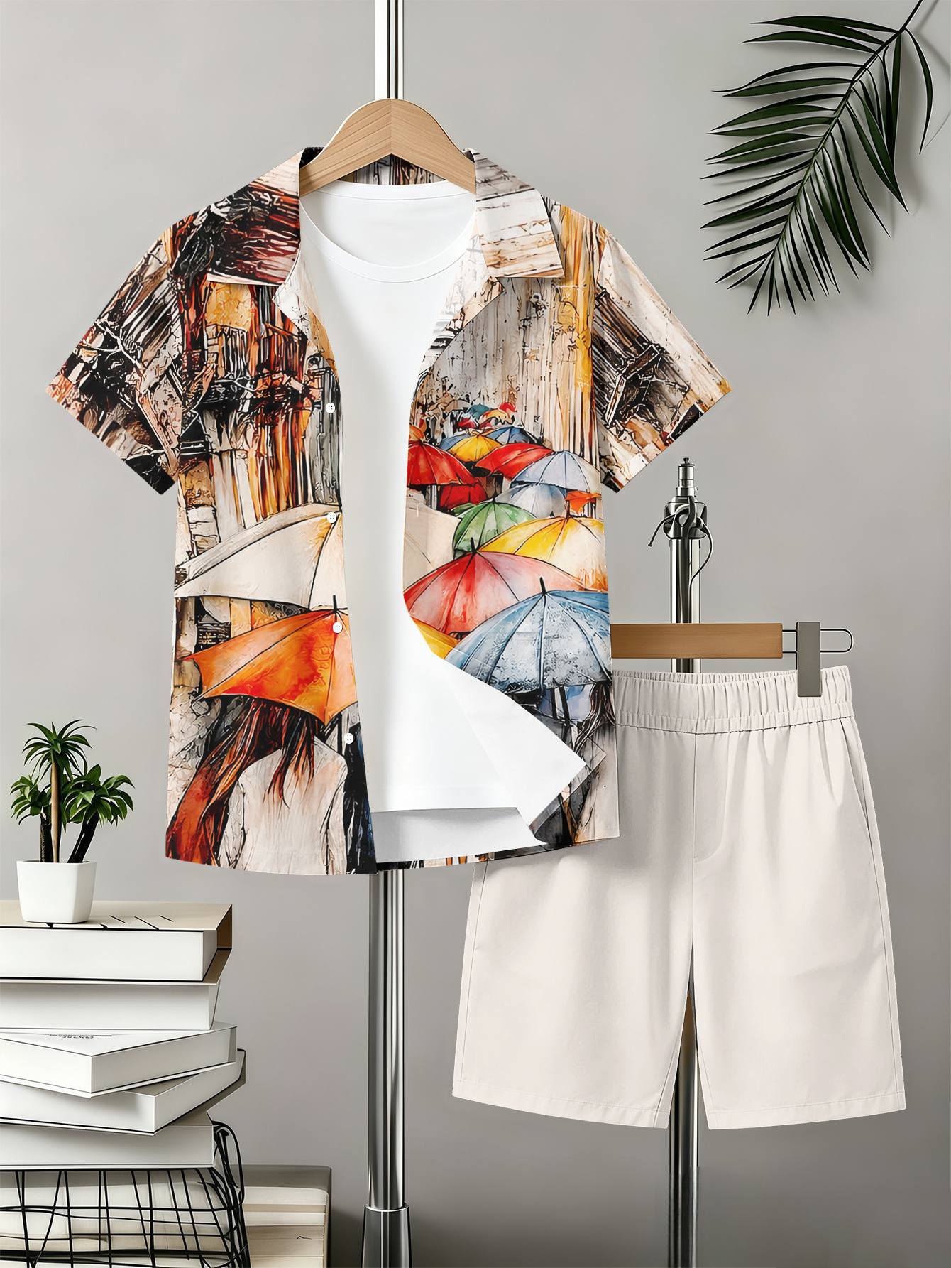 Boys Retro 3d Print Collared Shirt And Shorts Summer Set_voghion.com