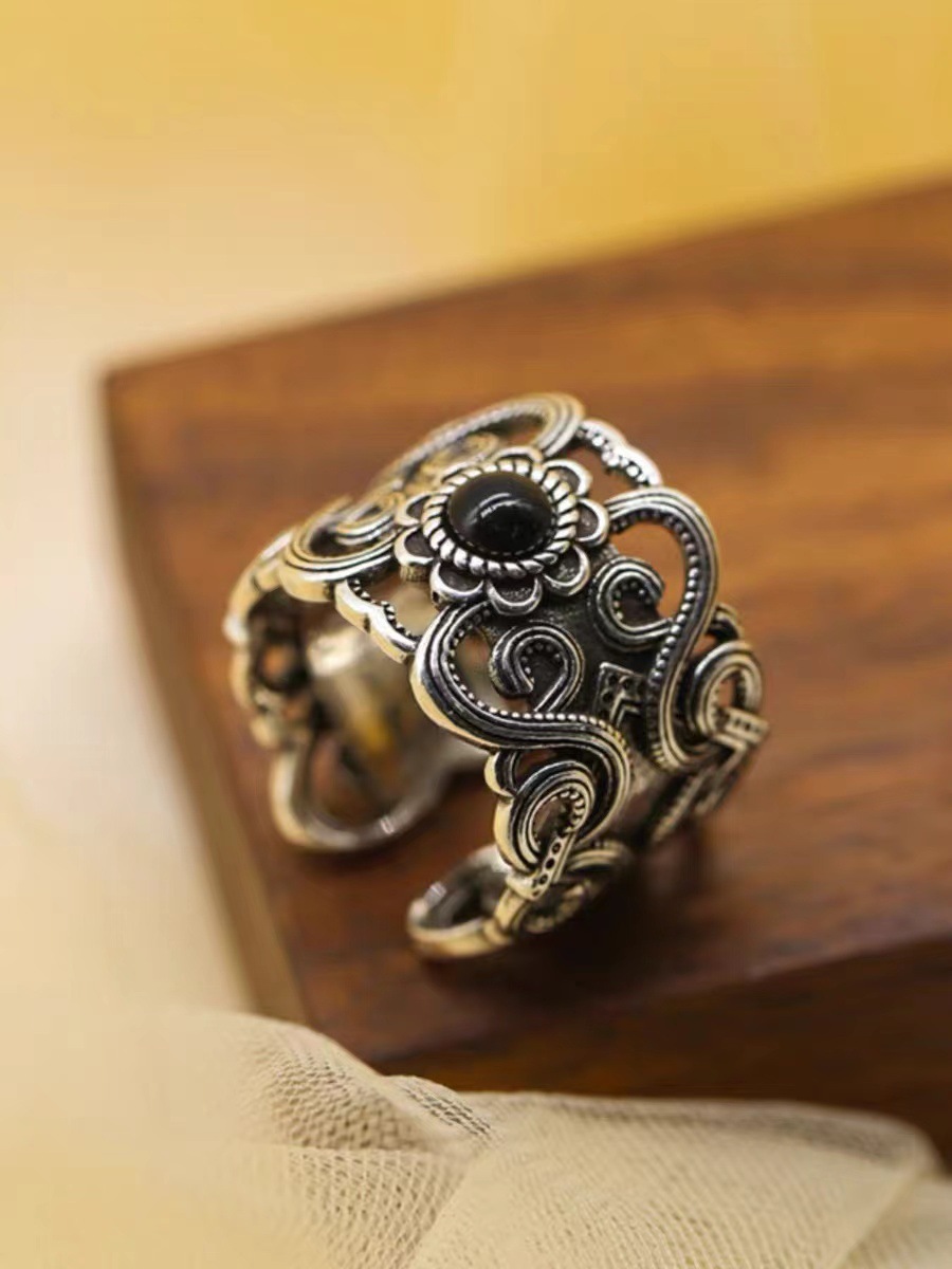 Vintage chinese totem ring voor dames brede designer ring_voghion.com