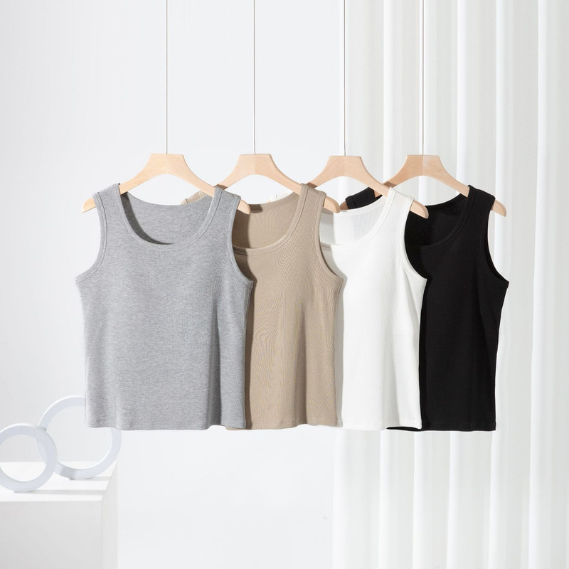 Ribbed Cotton Camisole with Chest Pads for Spring and Summer, Plus-Size Women's Versatile Sleeveless Top for Layering or Wearing Alone Ribbed Cotton Camisole with Chest Pads for Spring and Summer, Plus-Size Women's Versatile Sleeveless Top for Layering or Wearing Alone