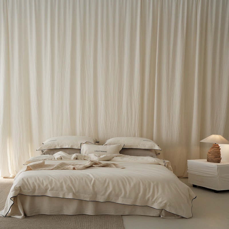 东方雅麻|轻奢简约字母刺绣棉麻色织四件套高级感柔软透气床品1.8