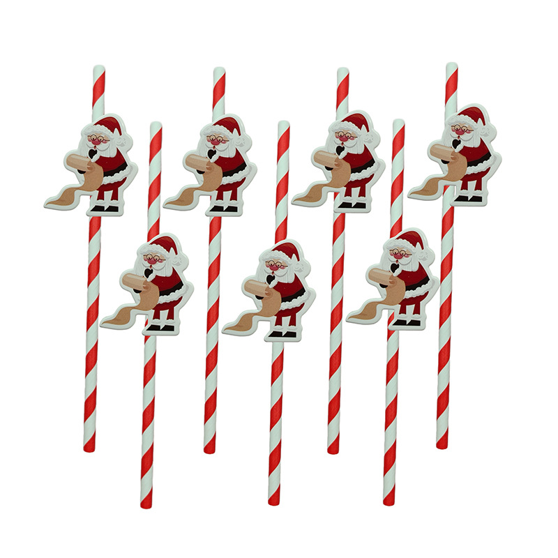 Papá Noel de fiesta de Navidad transfronteriza paja desechable postre pastel cóctel paja decorativa