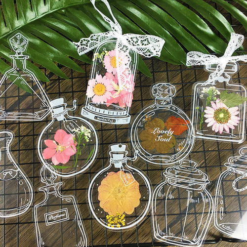 Transparent small bottle bookmark material kit for kindergarten DIY flowers, leaves, laminated plant specimens, and small stickers