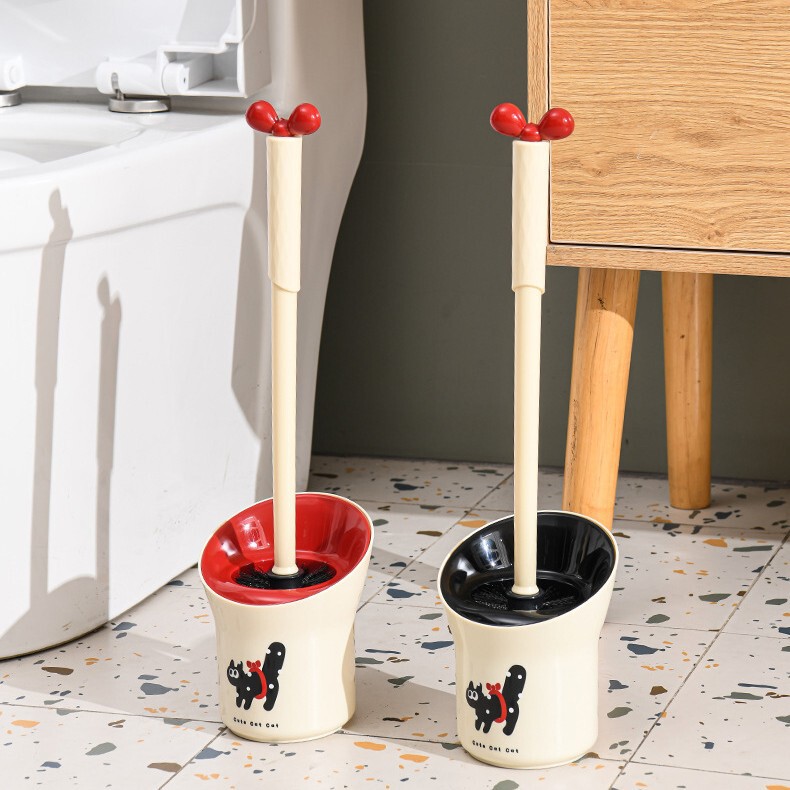 New Cute Style Household Toilet Brush with Long Handle and Cleaning Brush, Curved Bow Design, No Dead Corners