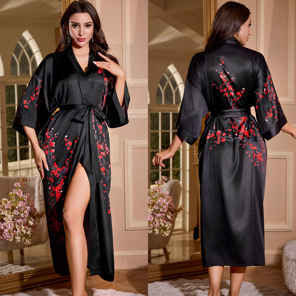 Nuevo pijama de tamaño grande para mujeres primavera y otoño satén siete mangas largas pijamas sueltos ropa de hogar para mujeres WP3430