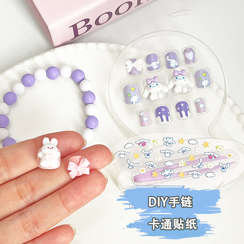 Caricatura encantadora conejo niño uña uña macarón pulsera pegatinas en relieve parche de niños para usar uña