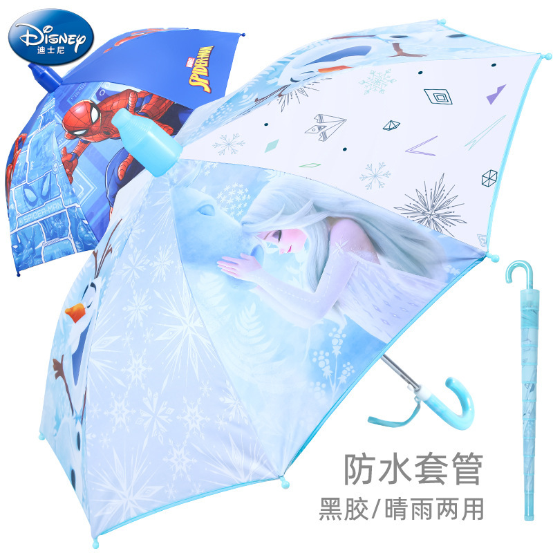 Disney Children's Umbrella Boys and Girls Elementary School Children Kindergarten Long Handle Anti-drip Set Spiderman Safety Sunny Umbrella
