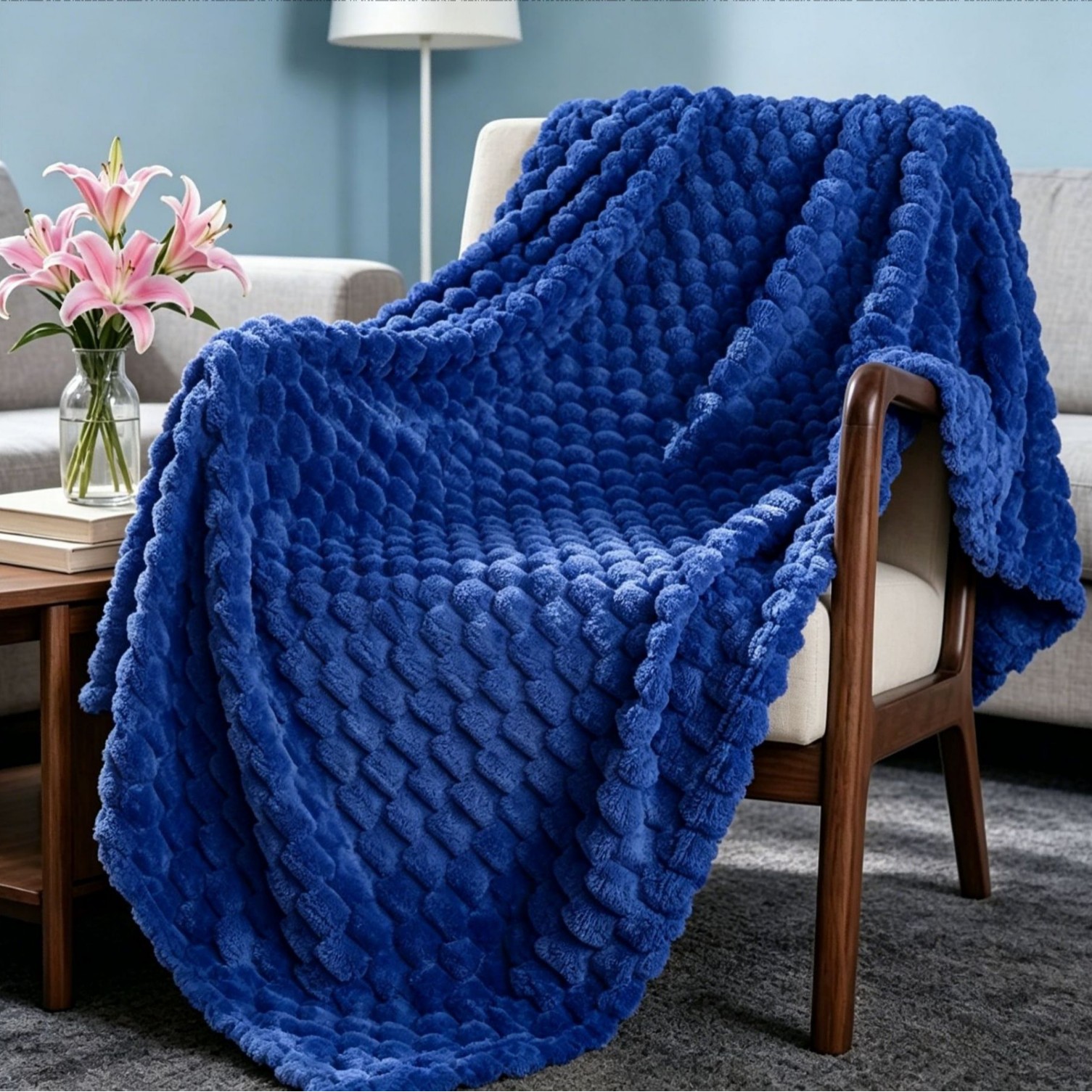 Manta Tejida Térmica para Siesta Jacquard 3D de Poliéster y Franela para Oficina y Dormitorio