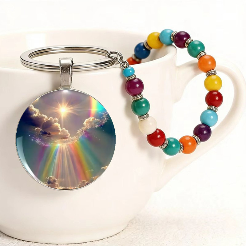 Fashionable Cross-Border Hot-Selling Exquisite Rainbow Sky Pattern Round Glass Keychain Pendant Car Backpack Accessory Fashionable Cross-Border Hot-Selling Exquisite Rainbow Sky Pattern Round Glass Keychain Pendant Car Backpack Accessory