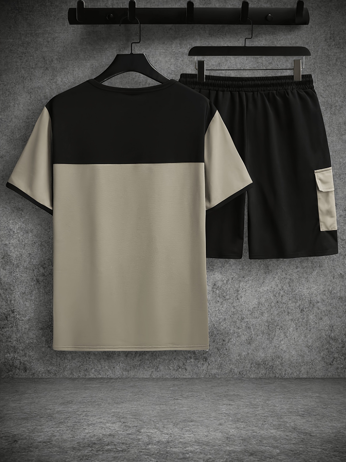 Men's Color Block Sports Suit American Style Casual Set Summer Short Sleeve Shorts For Men_viptrois.com