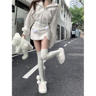 Imitation lamb wool pure wind cardigan coat two-piece women's new autumn and winter high waist skirt suit skirt