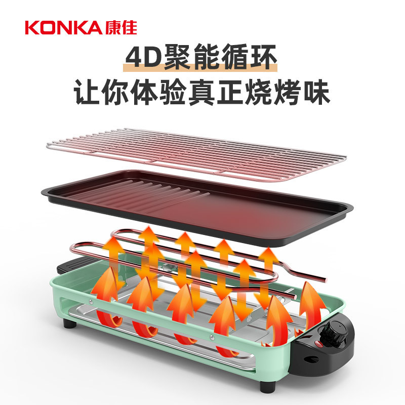 Konka 多機能電気バーベキューグリル家庭用電気バーベキューグリル無煙バーベキューステーキ屋内バーベキューオールインワンバーベキューグリル|undefined