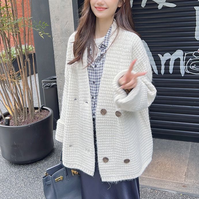 秋冬季新款高级感气质百搭宽松慵懒风毛衣外套复古纯色针织开衫女|undefined