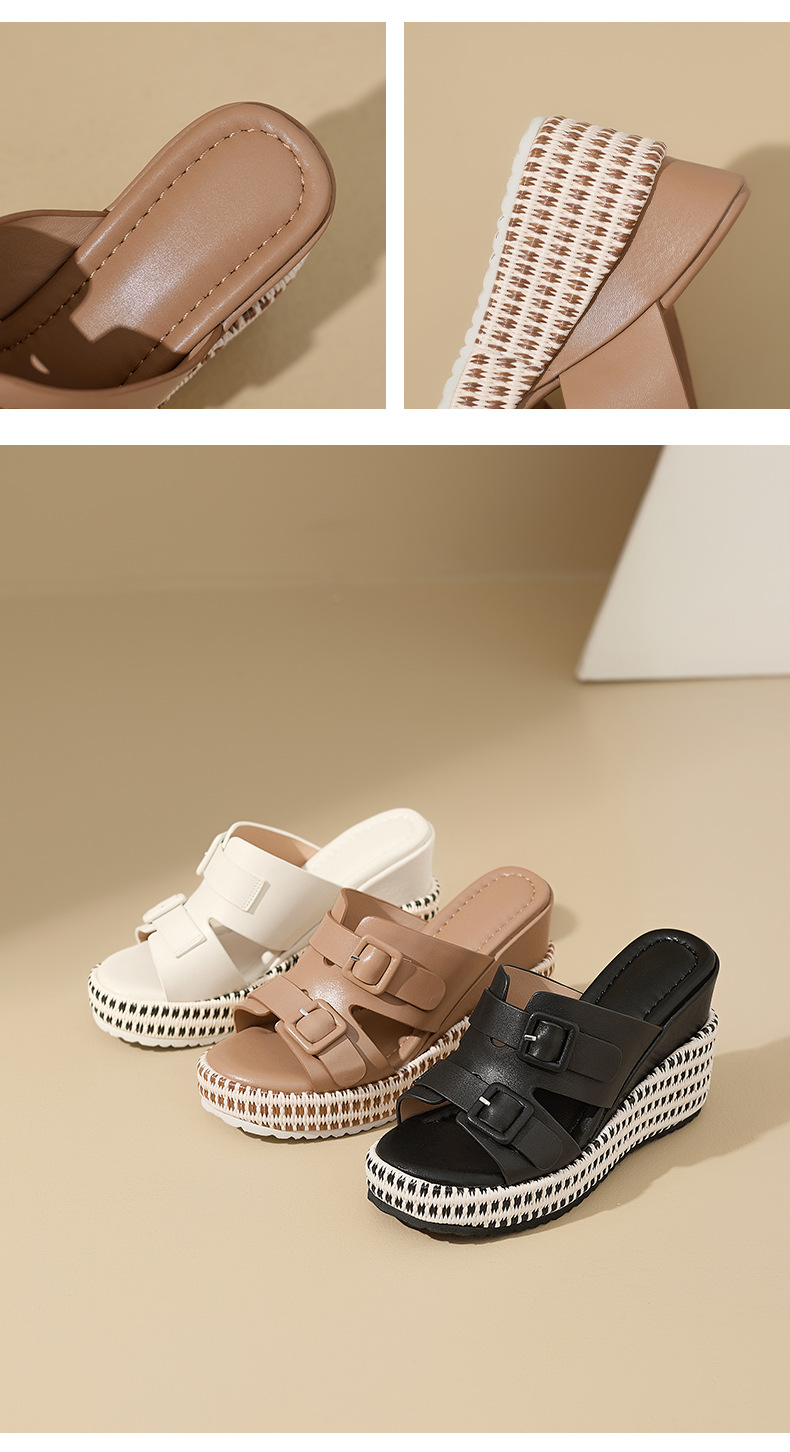 Sandal cao gót nữ đế xuồng da thật quai khóa mũi hở — màu đen, màu nâu nhạt, Trắng kem- chi tiết 15