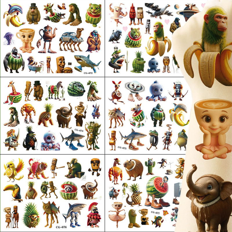 American Mountain and Sea Classic Cartoon Tattoo Stickers Children's Tattoo Stickers Birthday Party Tattoo Stickers Disposable Water Transfer Stickers