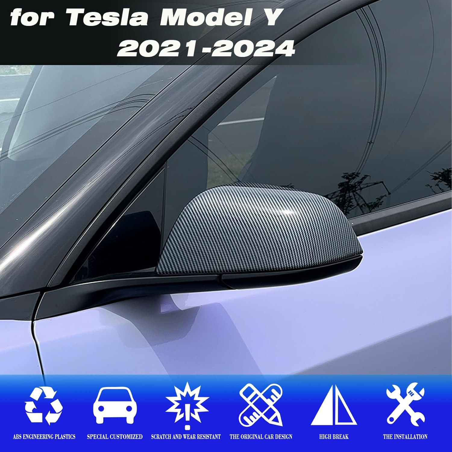 Suitable for 2019-2024 Tesla Model Y/3 rearview mirror cover modification shell carbon fiber protective cover decorative accessories
