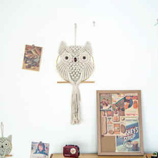 Bohemian Style Decorative Owl Pendant Hand-Woven Lace Wall Hanging Tapestry Ready for Sale