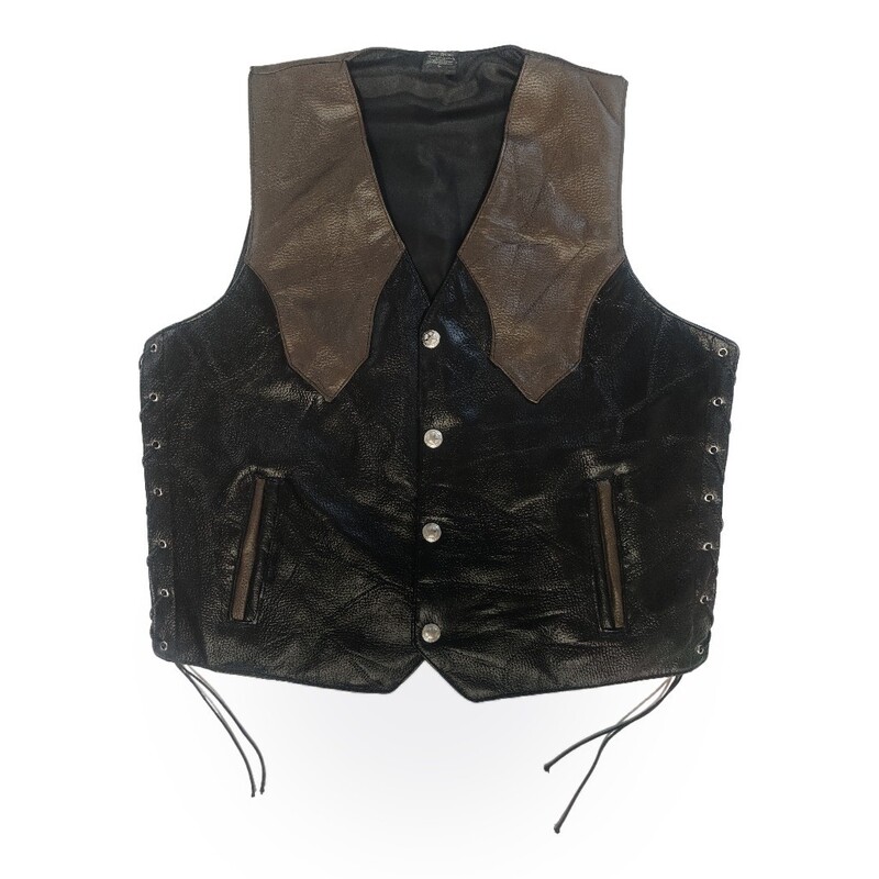 European and American New Style Motorcycle Leather Vest for Men, Casual European and American Style Single-Breasted Side-Tie Short Vest European and American New Style Motorcycle Leather Vest for Men, Casual European and American Style Single-Breasted Side-Tie Short Vest