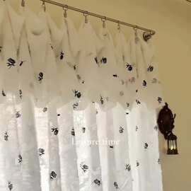 奶油玫瑰刺绣纱帘法式蛋糕褶帘头小众设计师氛围感客厅卧室窗帘