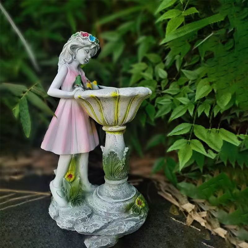 Temu Flower Fairy Statue Outdoor Courtyard Solar Night Light Landscaping Resin Crafts Garden Decoration Ornaments